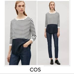 COS Silk layered Black White Striped Blouse
